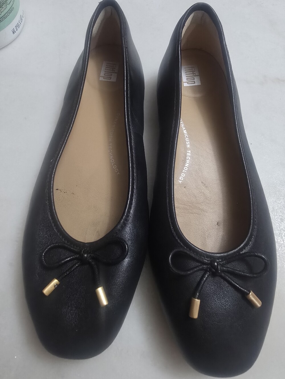 FitFlop Black Ballet Flats with Gold-Tip Bow